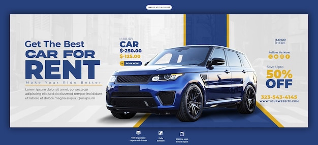 PSD gratuit modèle de couverture facebook pour la location de voitures et l'automobile