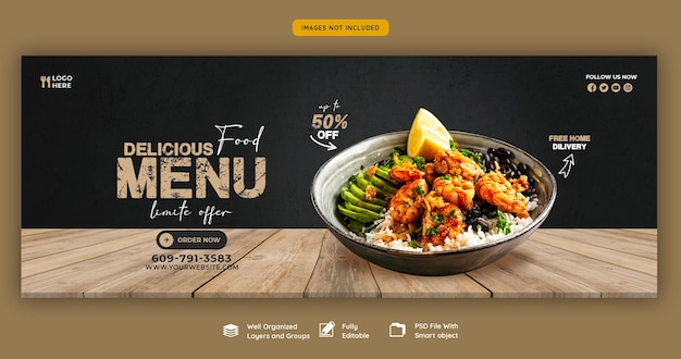 PSD gratuit modèle de couverture de menu alimentaire et de restaurant facebook