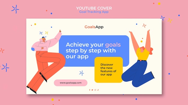 PSD gratuit modèle de couverture youtube de l'application de suivi des objectifs de conception plate