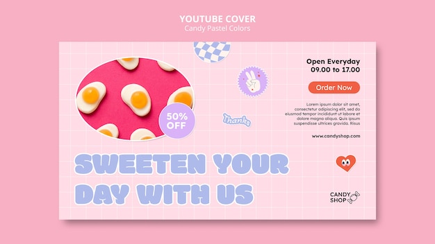 PSD gratuit modèle de couverture youtube de couleurs pastel de bonbons