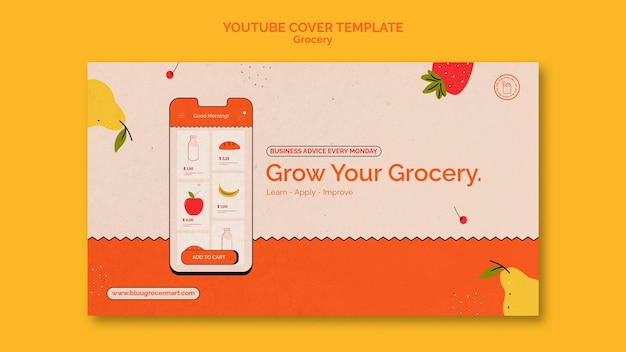 PSD gratuit modèle de couverture youtube du service de livraison d'épicerie