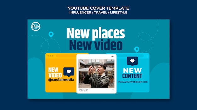 PSD gratuit modèle de couverture youtube d'influenceur de médias de voyage