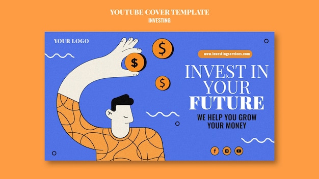 Modèle de couverture youtube d'investissement illustré