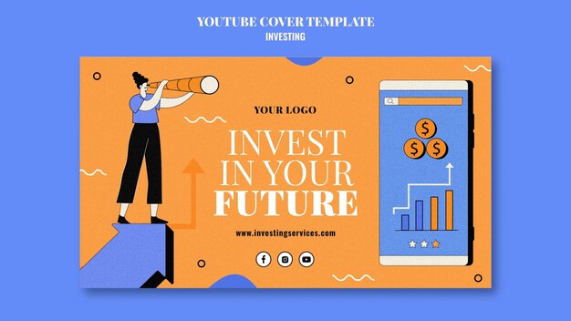 Modèle de couverture youtube d'investissement illustré