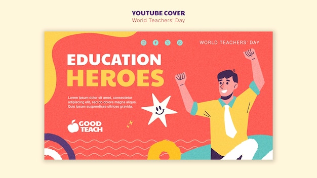 PSD gratuit modèle de couverture youtube pour la journée mondiale des enseignants