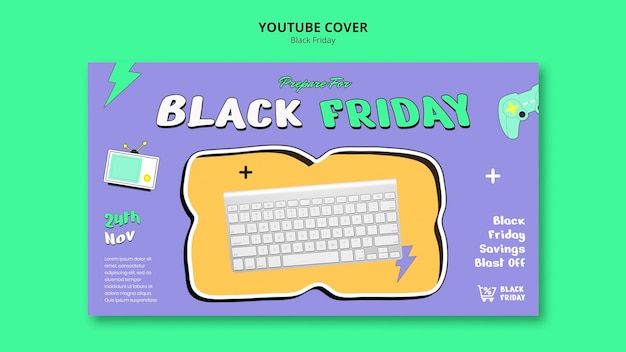 PSD gratuit modèle de couverture youtube pour les ventes du vendredi noir