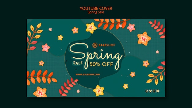 PSD gratuit modèle de couverture youtube de réduction de vente de printemps