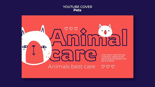 PSD gratuit modèle de couverture youtube de soins pour animaux de compagnie dessinés à la main