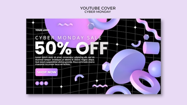 PSD gratuit modèle de couverture youtube des ventes du cyber monday