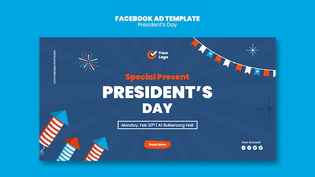 PSD gratuit modèle facebook de célébration de la journée des présidents