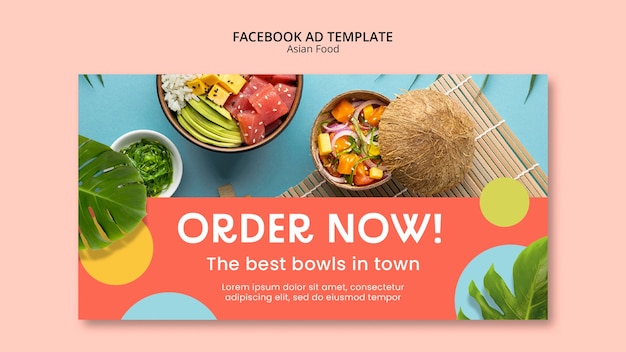 PSD gratuit modèle facebook de délicieuse cuisine asiatique