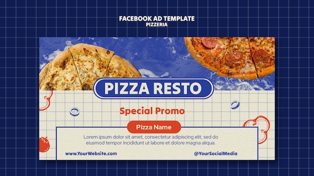 PSD gratuit modèle facebook de délicieuse pizzeria dessiné à la main