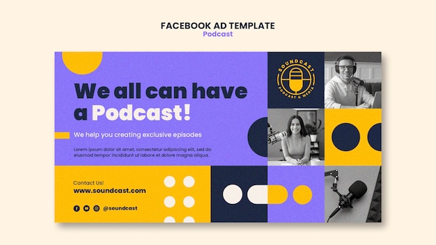 PSD gratuit modèle facebook d'écoute de podcasts