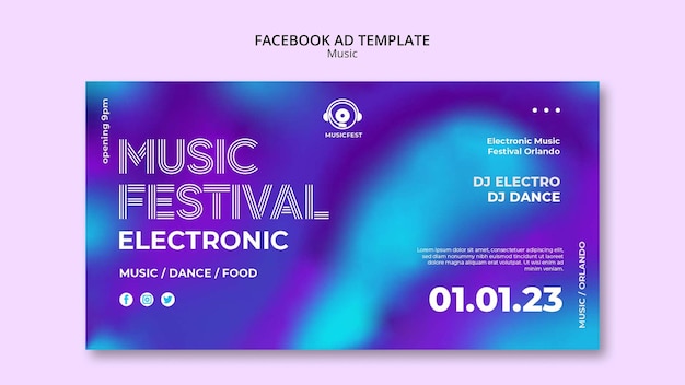 PSD gratuit modèle facebook de festival de musique floue