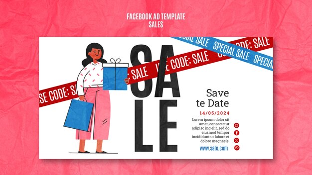 PSD gratuit modèle facebook de réduction de ventes à la conception plate