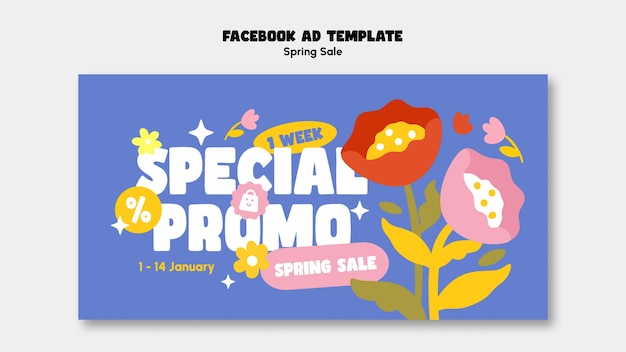 PSD gratuit modèle facebook de vente de printemps design plat