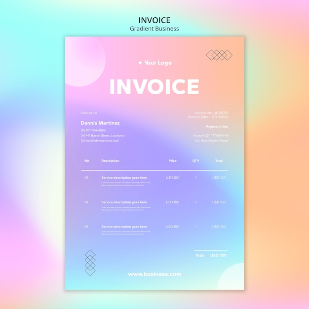 Modèle de facture commerciale dégradé dégradé