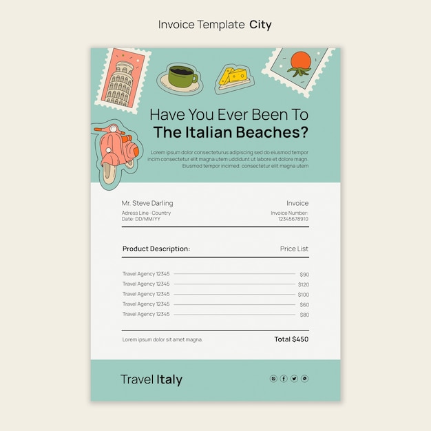 PSD gratuit modèle de facture de concept de voyage dessiné à la main