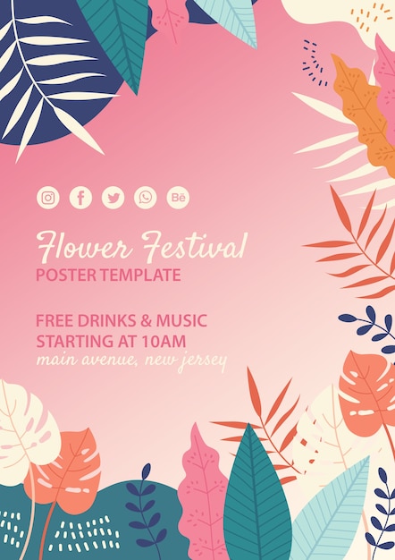 PSD gratuit modèle de festival de fleurs dessiné à la main