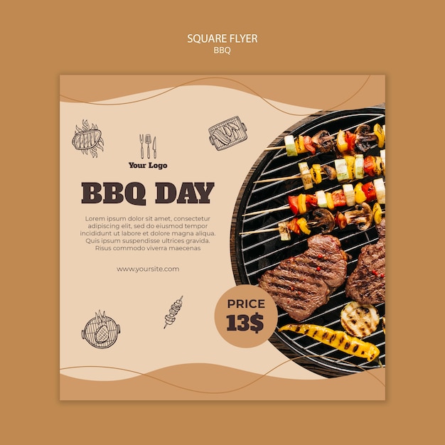 Modèle de Flyer carré concept bbq