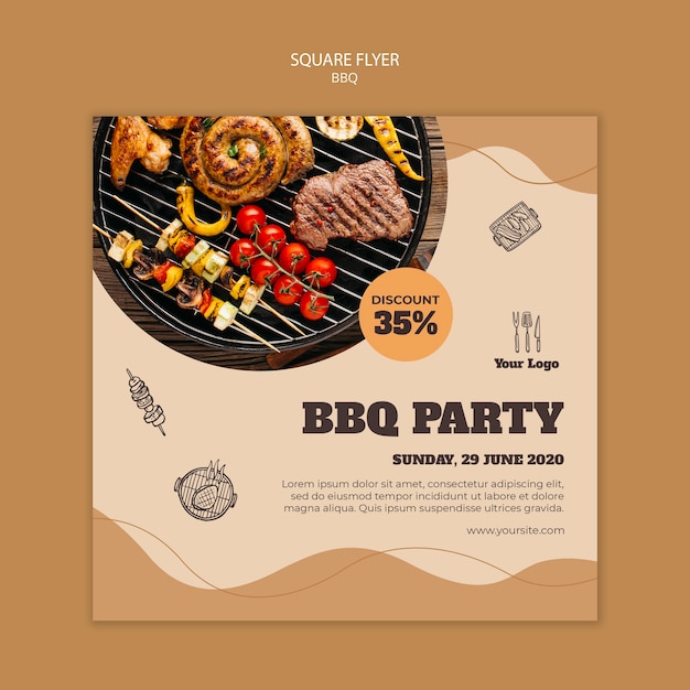 Modèle de Flyer carré concept bbq