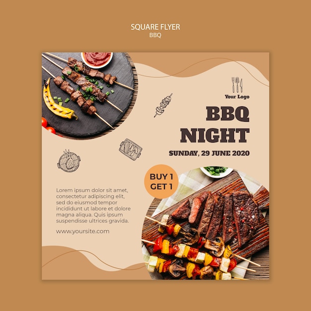 Modèle de Flyer carré concept bbq