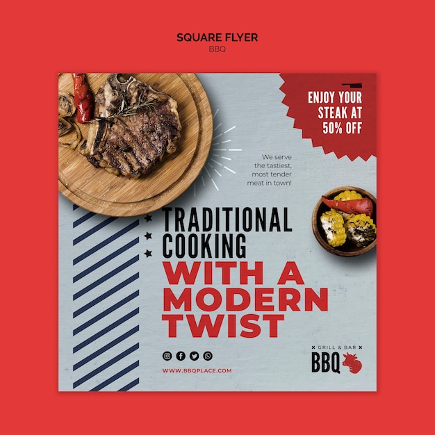 PSD gratuit modèle de flyer carré de cuisson traditionnelle barbecue