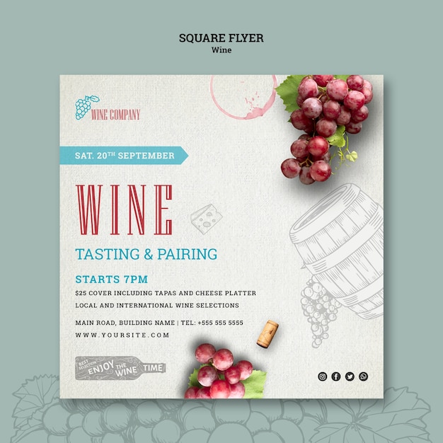 Modèle de flyer carré pour la dégustation de vin