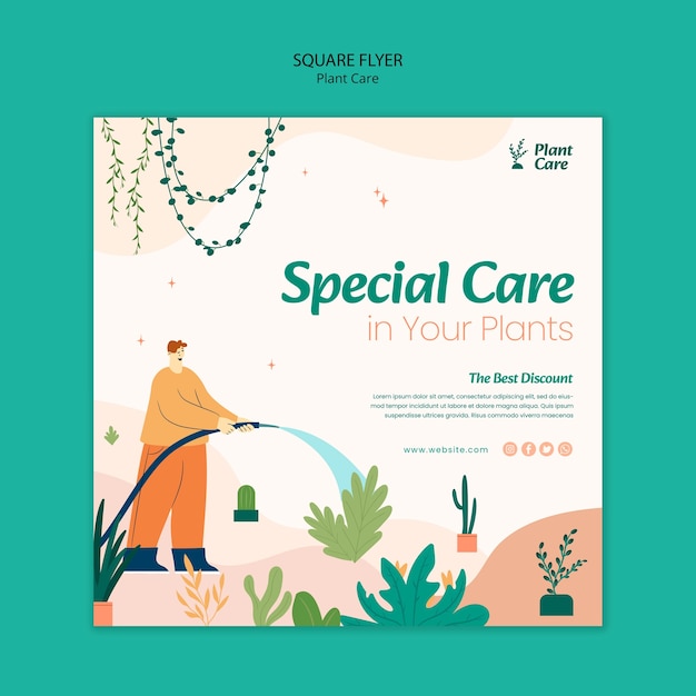 PSD gratuit modèle de flyer carré de soins des plantes design plat