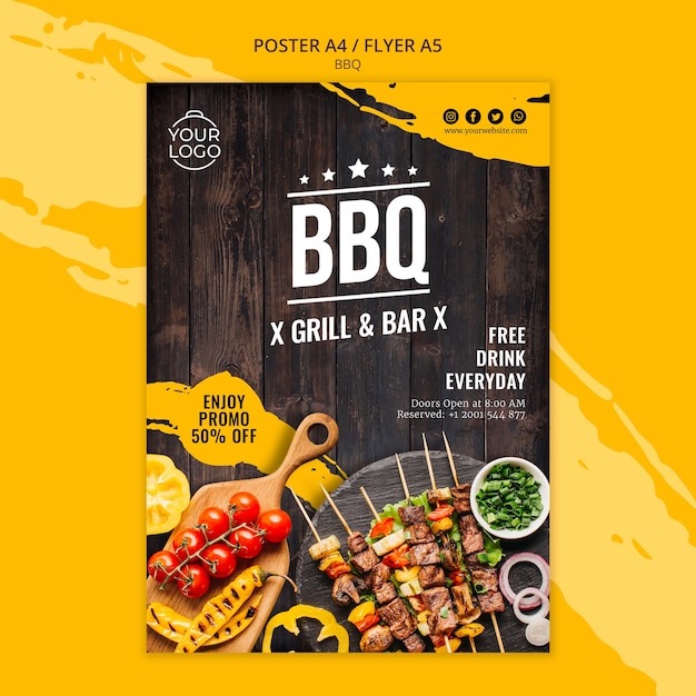 Modèle de Flyer avec concept de barbecue