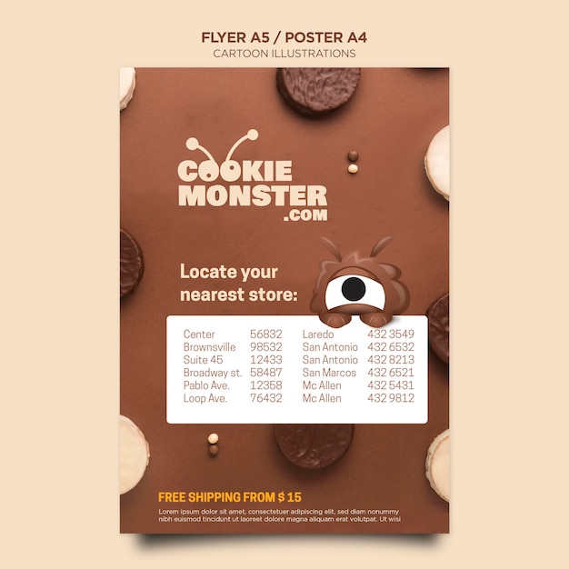 PSD gratuit modèle de flyer de cookie illustrations de dessin animé