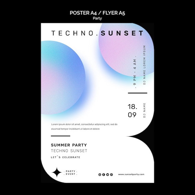 PSD gratuit modèle de flyer fête techno d'été