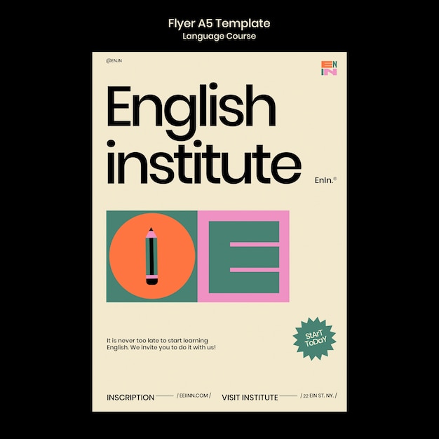 PSD gratuit modèle de flyer vertical de cours d'anglais dans un style rétro