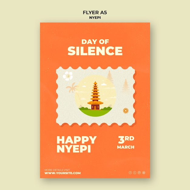 PSD gratuit modèle de flyer vertical pour la célébration de nyepi avec temple