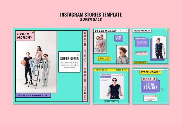 PSD gratuit modèle d'histoires instagram concept cyber lundi