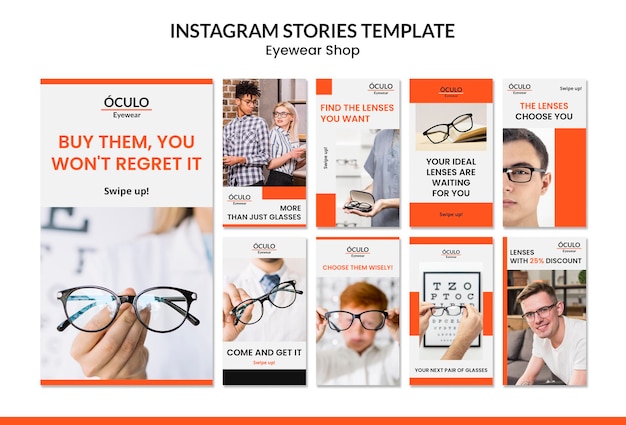 PSD gratuit modèle d'histoires instagram de concept de magasin de lunettes