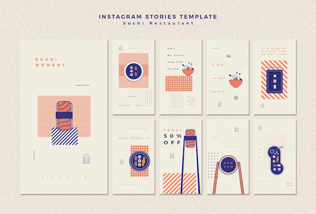 PSD gratuit modèle d'histoires instagram avec restaurant de sushi