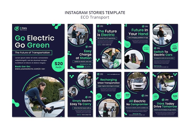 PSD gratuit modèle d'histoires instagram de transport écologique design plat