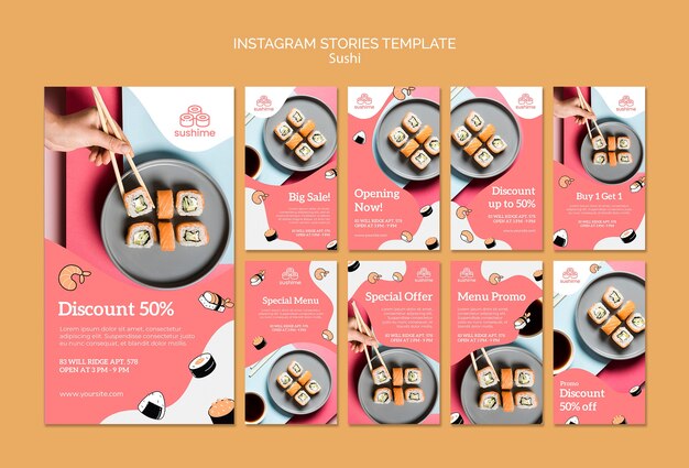 Modèle d'histoires de sushi instagram