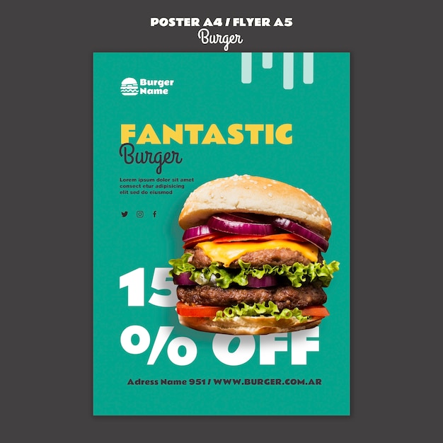 PSD gratuit modèle d'impression d'affiche de hamburger fantastique