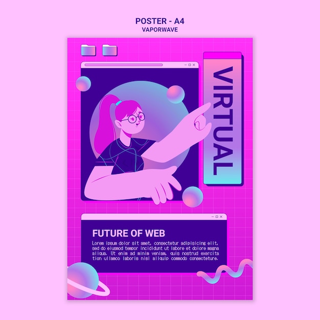 PSD gratuit modèle d'impression vaporwave illustré