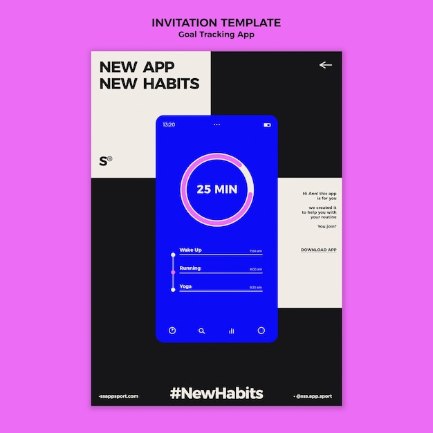 PSD gratuit modèle d'invitation à l'application de suivi des objectifs