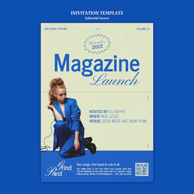 PSD gratuit modèle d'invitation au lancement d'un magazine éditorial