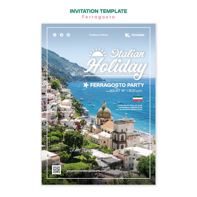 PSD gratuit modèle d'invitation de célébration ferragosto design plat