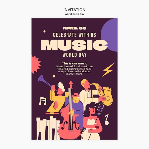 PSD gratuit modèle d'invitation à la célébration de la journée mondiale de la musique