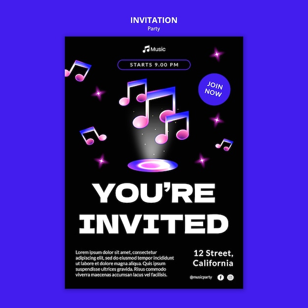 PSD gratuit modèle d'invitation à une fête musicale