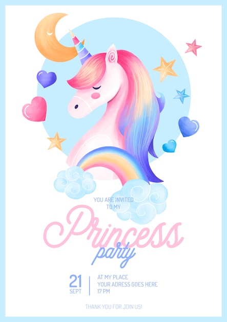 PSD gratuit modèle d&#39;invitation de fête princesse mignon