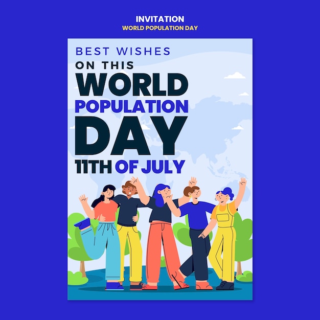 PSD gratuit modèle d'invitation à la journée mondiale de la population au design plat