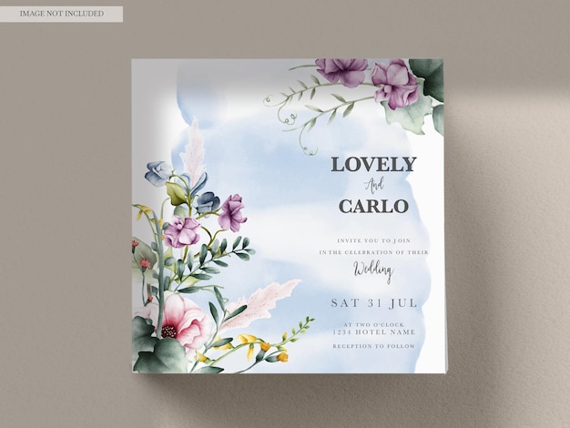 PSD gratuit modèle d'invitation de luxe avec aquarelle florale