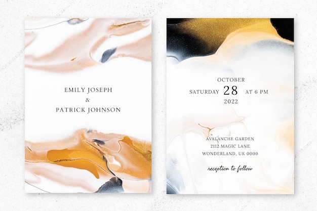 PSD gratuit modèle d'invitation de mariage en marbre psd dans un style esthétique